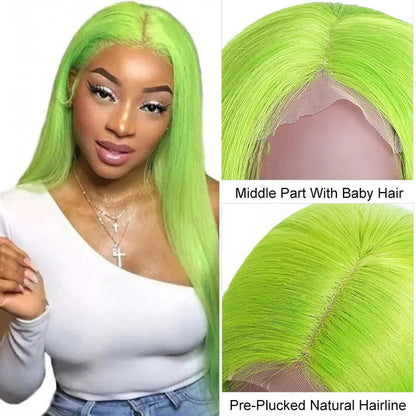 13X4 HD Lace Wigs Long Straight Hair Green Color Wigs for Fashion Women  with Natural Hairline Alexwigs