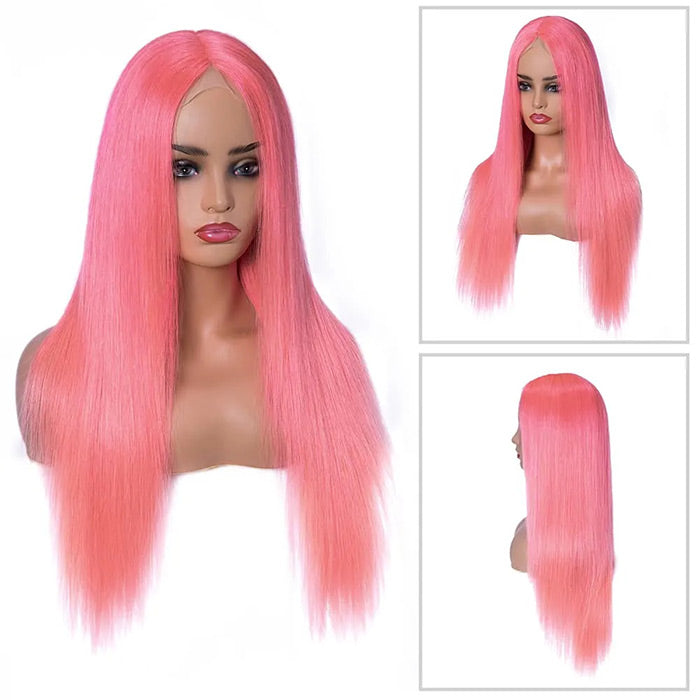 13x4 HD Lace Frontal  Human Hair Wigs Straight Pink Color Wig For Women Pre Plucked Bleached Knots Alexwigs