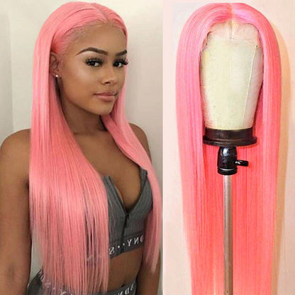 13x4 HD Lace Frontal  Human Hair Wigs Straight Pink Color Wig For Women Pre Plucked Bleached Knots Alexwigs