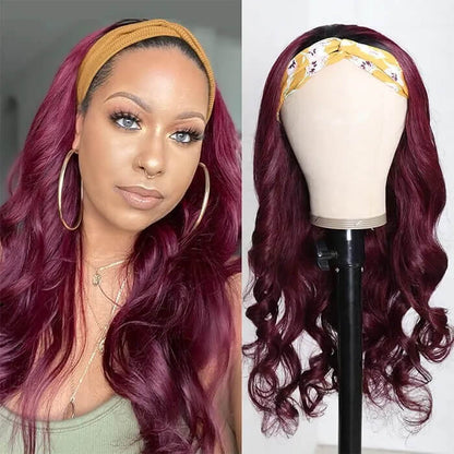 #99J Sugar Plum Color Headband Wig 100% Human Hair With Black Root | Throw On & Go Alexwigs