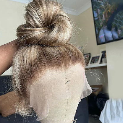 #P18/613 Highlight 13x6 Full Lace Frontal Straight Drawstring Wigs Pre Plucked HD Lace Human Hair Wigs Alexwigs