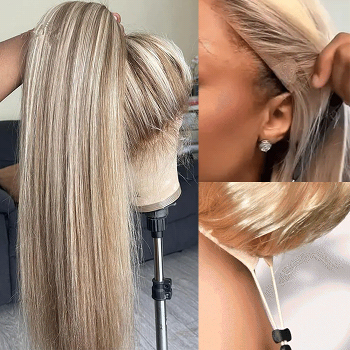 #P18/613 Highlight 13x6 Full Lace Frontal Straight Drawstring Wigs Pre Plucked HD Lace Human Hair Wigs Alexwigs