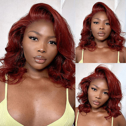 #33 Reddish Brown Color Body Wave 13x4/5x5 HD Lace Frontal Wigs Short Bob Red Brown Wig 220% Density Alexwigs