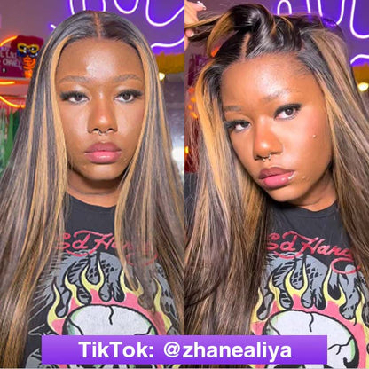 #1B/27 Blonde Highlight Color 8x5 HD Lace Human Hair Glueless Wig Pre Plucked Natural Hairline Ship In 24H Alexwigs