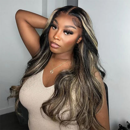 #P1B/27 Blonde Highlight 8x5Pre Cut Lace Closure Wigs Put On And Go Quick & Easy Glueless Wig Alexwigs