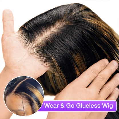 #P1B/27 Blonde Highlight 8x5Pre Cut Lace Closure Wigs Put On And Go Quick & Easy Glueless Wig Alexwigs