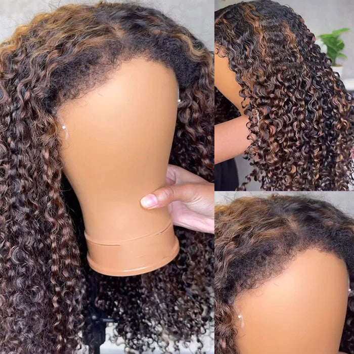 #1B/30 Balayage Highlights 4C Edges Curly Wig 13x6 Full HD Lace Pre Plucked Realistic Hairline Glueless Wig Alexwigs
