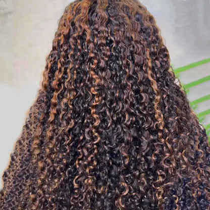 #1B/30 Balayage Highlights 4C Edges Curly Wig 13x6 Full HD Lace Pre Plucked Realistic Hairline Glueless Wig Alexwigs