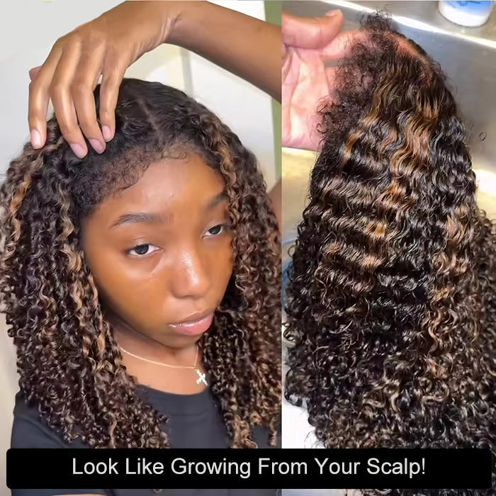 #1B/30 Balayage Highlights 4C Edges Curly Wig 13x6 Full HD Lace Pre Plucked Realistic Hairline Glueless Wig Alexwigs