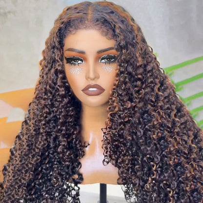 #1B/30 Balayage Highlights 4C Edges Curly Wig 13x6 Full HD Lace Pre Plucked Realistic Hairline Glueless Wig Alexwigs