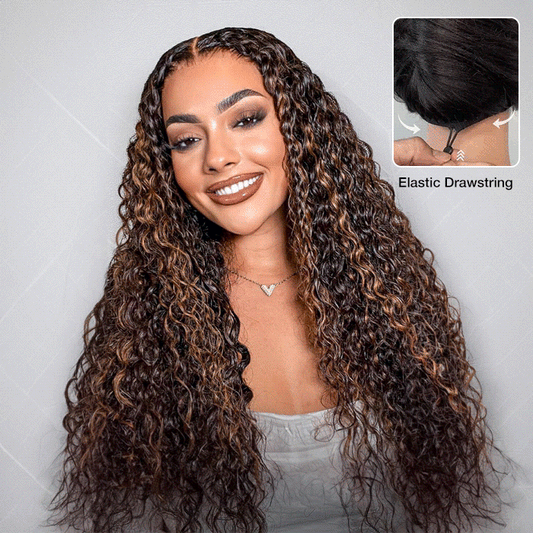 1B/30 Balayage Highlight Deep Wave Drawstring 13X6 Full HD Lace Frontal Human Hair Wigs Alexwigs