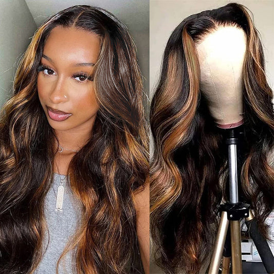 #1B/30 Balayage Highlight Wig Body Wave 4x4 HD Lace Closure Human Hair Wigs | Real HD Lace Alexwigs