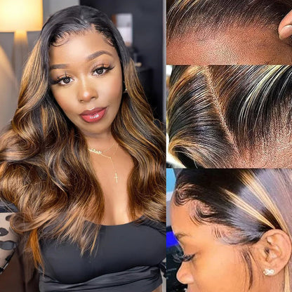 #1B/30 Balayage Highlight Wig Body Wave 4x4 HD Lace Closure Human Hair Wigs | Real HD Lace Alexwigs