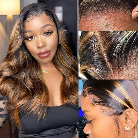 #1B/30 Balayage Highlight Wig Body Wave 4x4 HD Lace Closure Human Hair Wigs | Real HD Lace Alexwigs