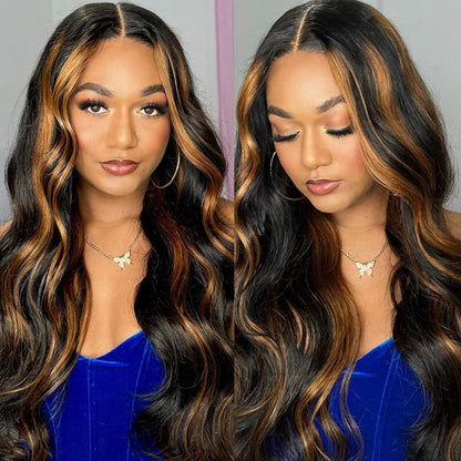 #1B/30 Balayage Highlight Wig Body Wave 4x4 HD Lace Closure Human Hair Wigs | Real HD Lace Alexwigs