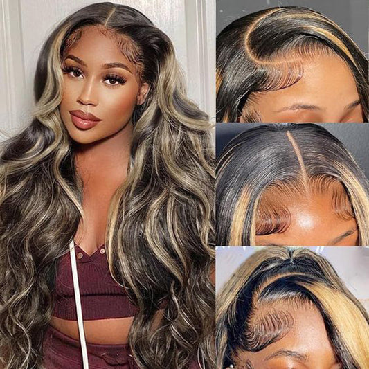 #1b/27 Blonde Highlights 4x4 HD Lace Closure Glueless Human Hair Wig Alexwigs
