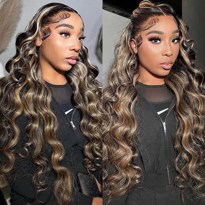 #1b/27 Blonde Highlights 4x4 HD Lace Closure Glueless Human Hair Wig Alexwigs