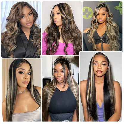 #1b/27 Blonde Highlights 4x4 HD Lace Closure Glueless Human Hair Wig Alexwigs