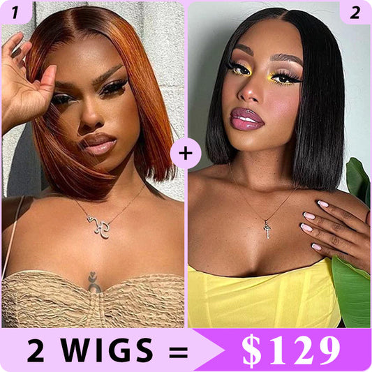 2 Wigs Set | 5x5 HD Lace Bob Wig Pre Plucked & Bleached Glueless Human Hair Wig Alexwigs