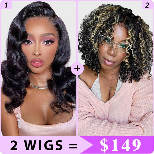 2 Wigs Set | Body Wave 5x5 HD Lace Frontal Wig & #4 Brown 5x5 HD Lace Bob Wig Alexwigs