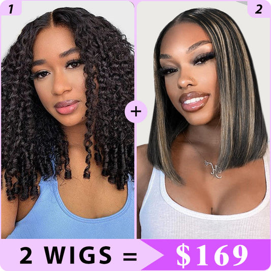 2 Wigs Set | New In Burmese Curly 5x5 HD Lace Wig & M1b/27 Blonde Highlight Lace Human Hair Wig Alexwigs