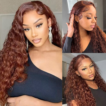 #33 Reddish Brown Color Water Wave 13x4 13x6 HD Lace Front Wigs Human Hair Pre Plucked Alexwigs