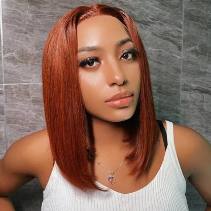 #33 Reddish Brown Color Straight Short Bob Red Brown Wig 13x4 Bob Lace Frontal Wigs 220% Density Alexwigs