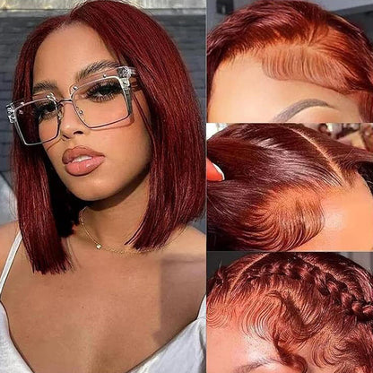 #33 Reddish Brown Color Straight Short Bob Red Brown Wig 13x4 Bob Lace Frontal Wigs 220% Density Alexwigs