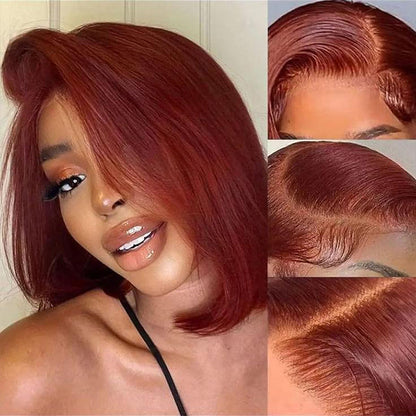 #33 Reddish Brown Color Body Wave 13x4/5x5 HD Lace Frontal Wigs Short Bob Red Brown Wig 220% Density Alexwigs
