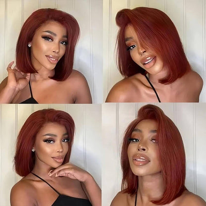 #33 Reddish Brown Color Straight Short Bob Red Brown Wig 13x4 Bob Lace Frontal Wigs 220% Density Alexwigs