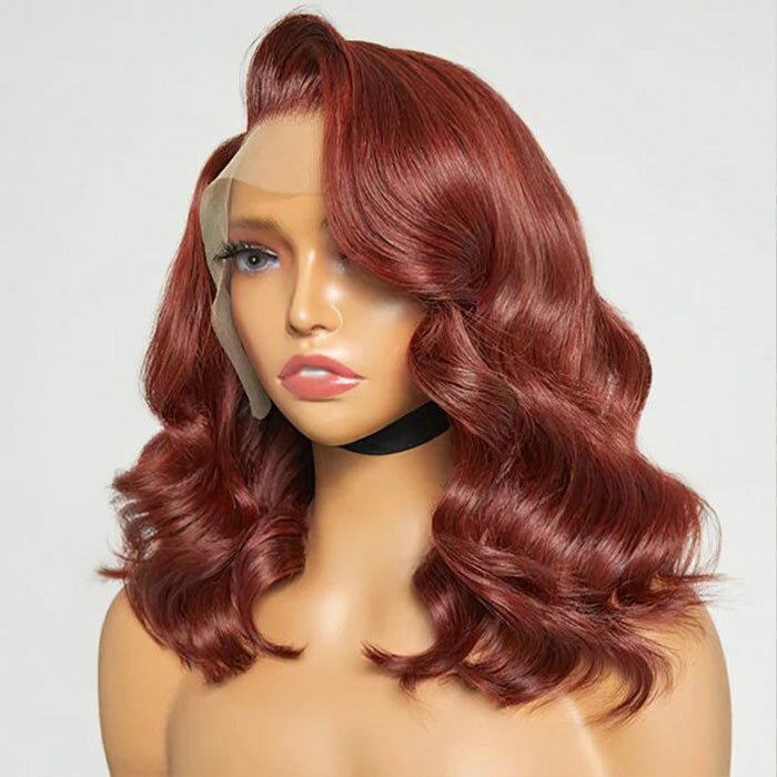 #33 Reddish Brown Color Body Wave 13x4/5x5 HD Lace Frontal Wigs Short Bob Red Brown Wig 220% Density Alexwigs