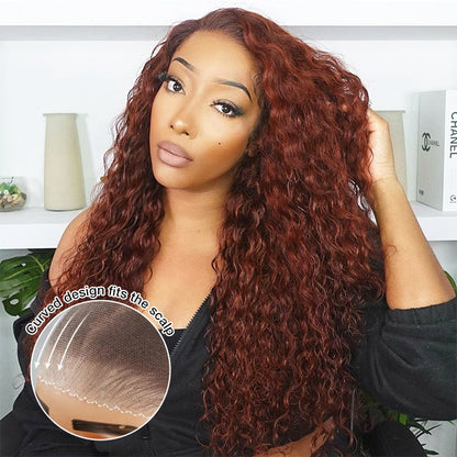 #33 Reddish Brown Water Wave Glueless Wig Big Parting 8*5 HD Lace Closure Wigs Ready To Wear Alexwigs