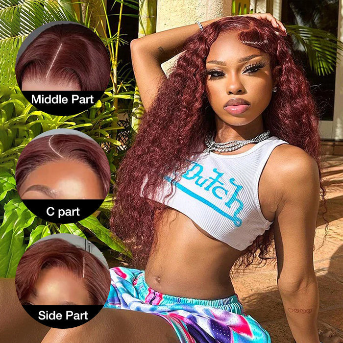 #33 Reddish Brown Water Wave Glueless Wig Big Parting 8*5 HD Lace Closure Wigs Ready To Wear Alexwigs