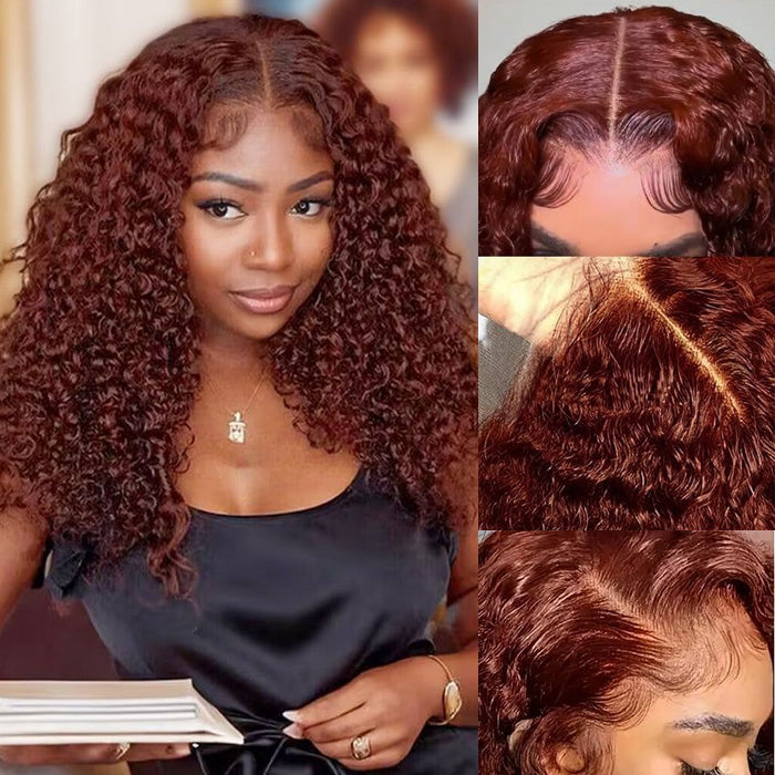 #33 Auburn Reddish Brown Color 4x4 HD Transparent Lace Closure Human Hair Wigs Alexwigs