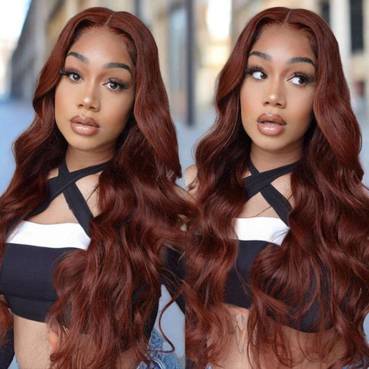 #33 Auburn Reddish Brown Color 4x4 HD Transparent Lace Closure Human Hair Wigs Alexwigs