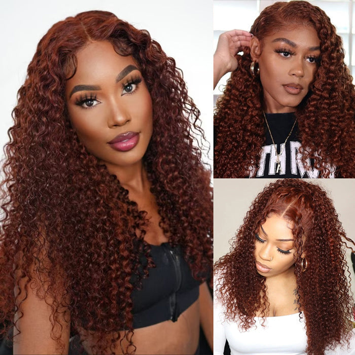 #33 Auburn Reddish Brown Color 4x4 HD Transparent Lace Closure Human Hair Wigs Alexwigs
