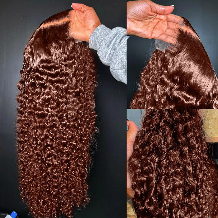 #33 Auburn Reddish Brown Color 4x4 HD Transparent Lace Closure Human Hair Wigs Alexwigs