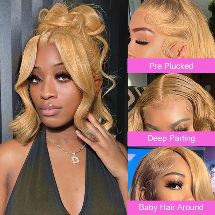 #27 Honey Blonde Color Invisible-Pull String 360 Lace Frontal Wigs Glueless HD Lace Wigs With Pre Plucked Alexwigs
