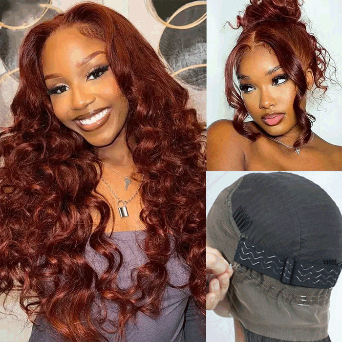 #33 Reddish Brown Color Invisible-Pull String 360 Lace Frontal Wigs Glueless HD Lace Human Hair Wigs Alexwigs
