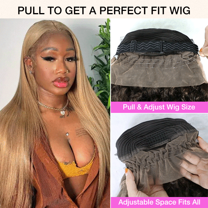 #27 Honey Blonde Color Invisible-Pull String 360 Lace Frontal Wigs Glueless HD Lace Wigs With Pre Plucked Alexwigs