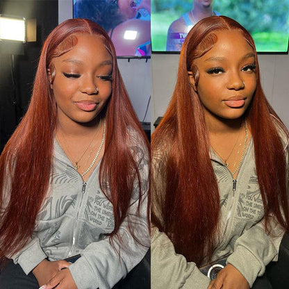 #33 Red Brown Auburn Colored Straight Lace Front Wig 13x4 13x6 HD Transparent Lace Frontal Wigs Alexwigs