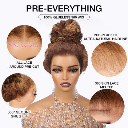 #4/27 Brown Highlights Straight Invisi Strap Snug Fit 360 Pre-Everything Glueless Lace Frontal Wig Alexwigs