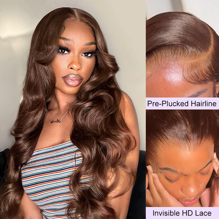 #4 Chocolate Brown 4x4/5x5 Invisible HD Lace Closure Human Hair Wigs With Pre Plucked Natural Hairline Alexwigs