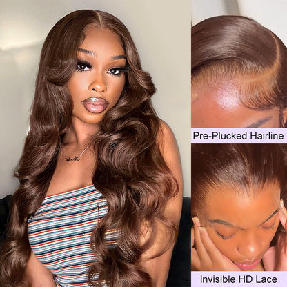 #4 Chocolate Brown 4x4/5x5 Invisible HD Lace Closure Human Hair Wigs With Pre Plucked Natural Hairline Alexwigs