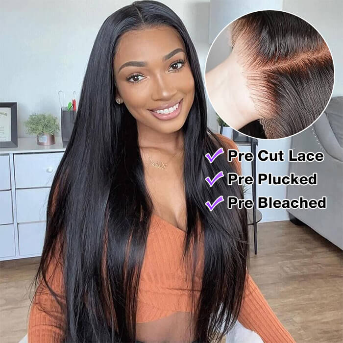 13x4 Pre-Cut Lace Front Straight Wig Real Ear To Ear Pre-Cut & Pre-Pluck & Pre-Bleached Pre-All Wig Alexwigs