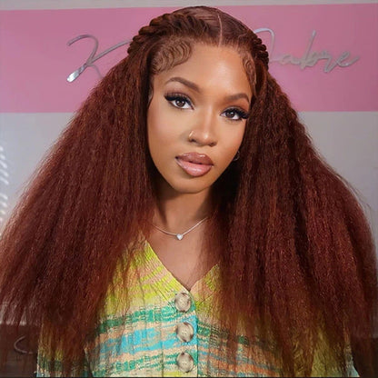 #33 Red Brown Auburn Colored Kinky Straight 13x6 HD Transparent Lace Frontal Wigs Alexwigs