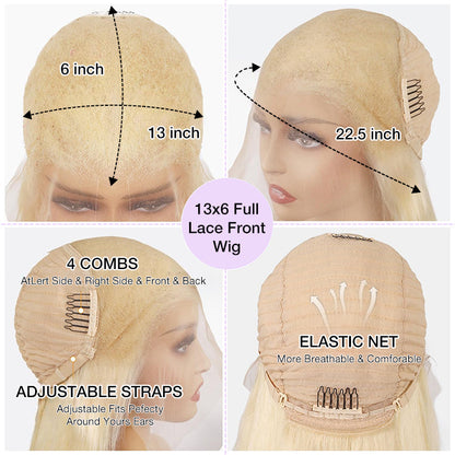 #613 Blonde Glueless Pull Go Drawstring Wigs Silky Straight 13x6 Full Lace Front Wig Alexwigs