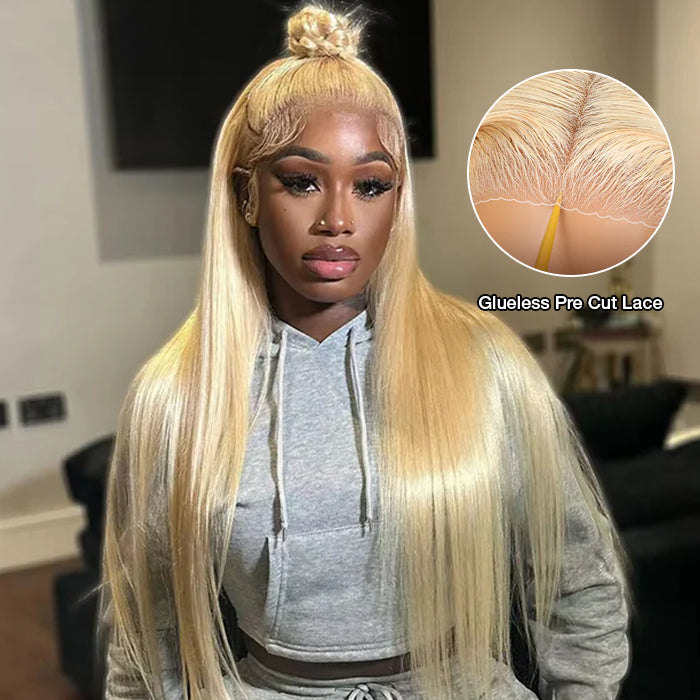 #613 Blonde Glueless Pull Go Drawstring Wigs Silky Straight 13x6 Full Lace Front Wig Alexwigs