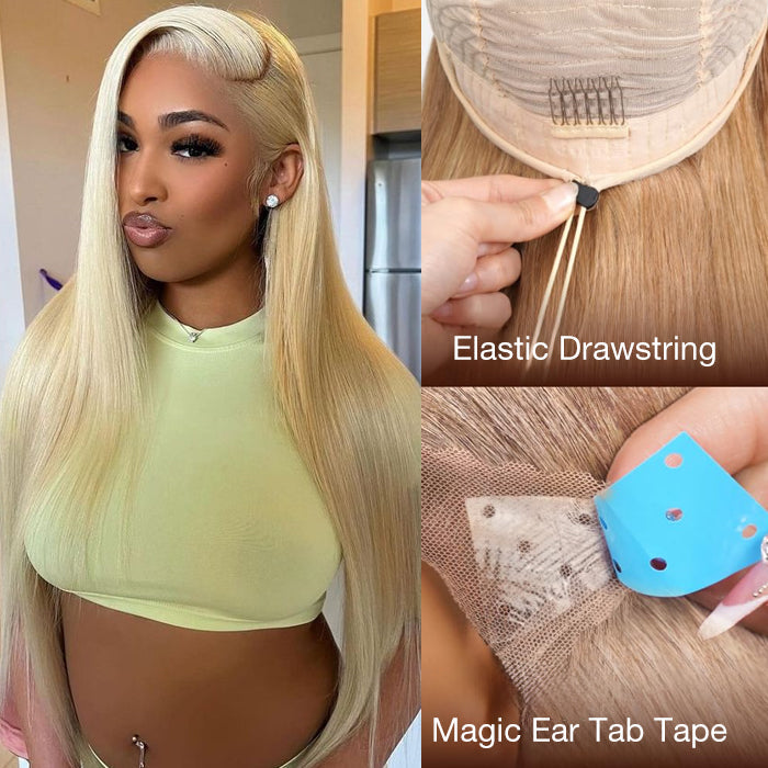 #613 Blonde Glueless Pull Go Drawstring Wigs Silky Straight 13x6 Full Lace Front Wig Alexwigs