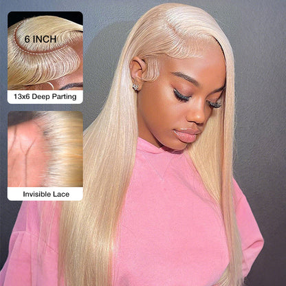 #613 Blonde Glueless Pull Go Drawstring Wigs Silky Straight 13x6 Full Lace Front Wig Alexwigs